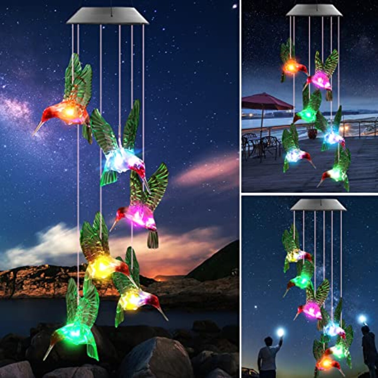 Green Hummingbird Solar Wind Chimes Colors Changing Lights, Best Gifts for Mom Grandma Women Mothers, Decorations Windchimes Outdoor Garden Yard Decor